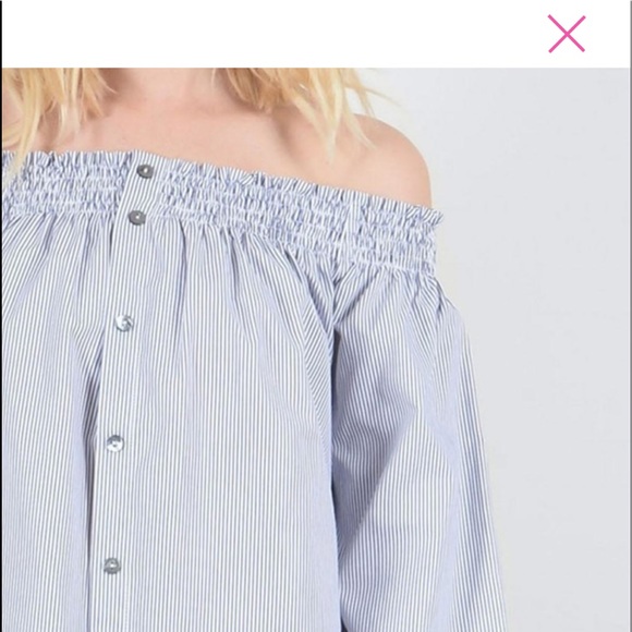 NWT Off Shoulder Blue Stripe Tunic - Picture 5 of 5